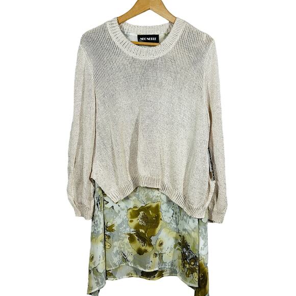 NEW! Neo Noble Sweater Blouse Set Sheer Tunic Knit Sweater - L - Picture 1 of 5